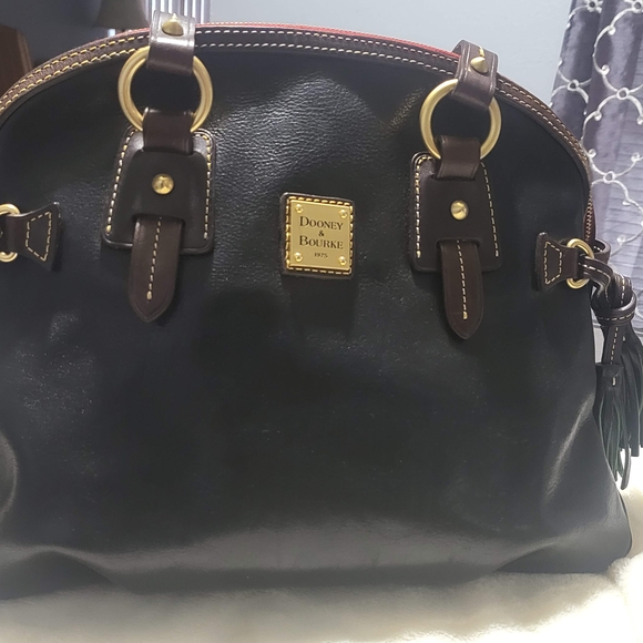 Dooney & Bourke Black Satchel with Brown Trim - Picture 1 of 13